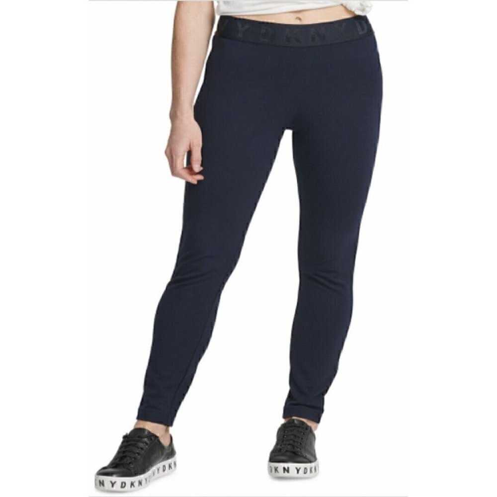 Dkny Logo Waistband Compression Ponte Leggings Size Medium Deep Navy Blue